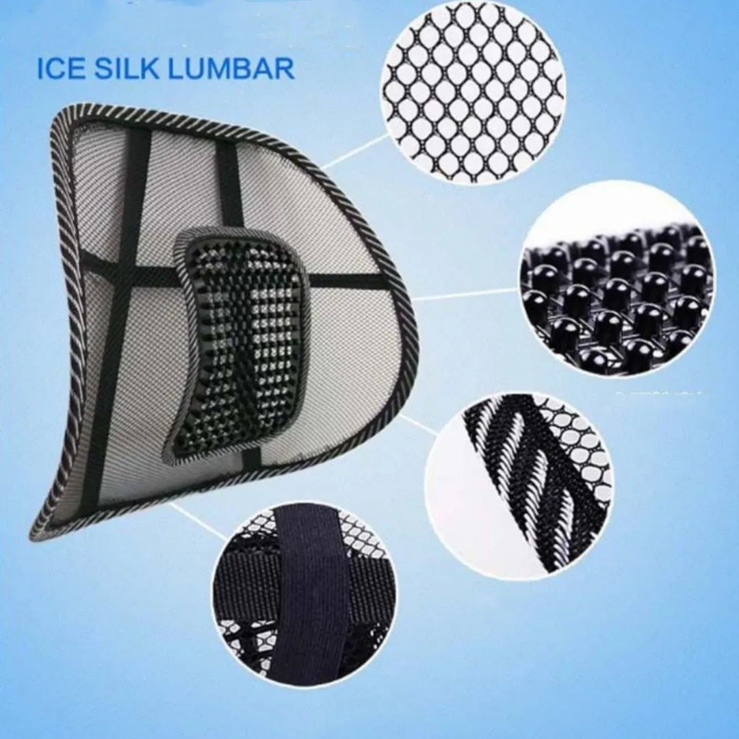 Black car lumbar support pillow with polypropylene leather and steel wire frame measuring 41x39cm