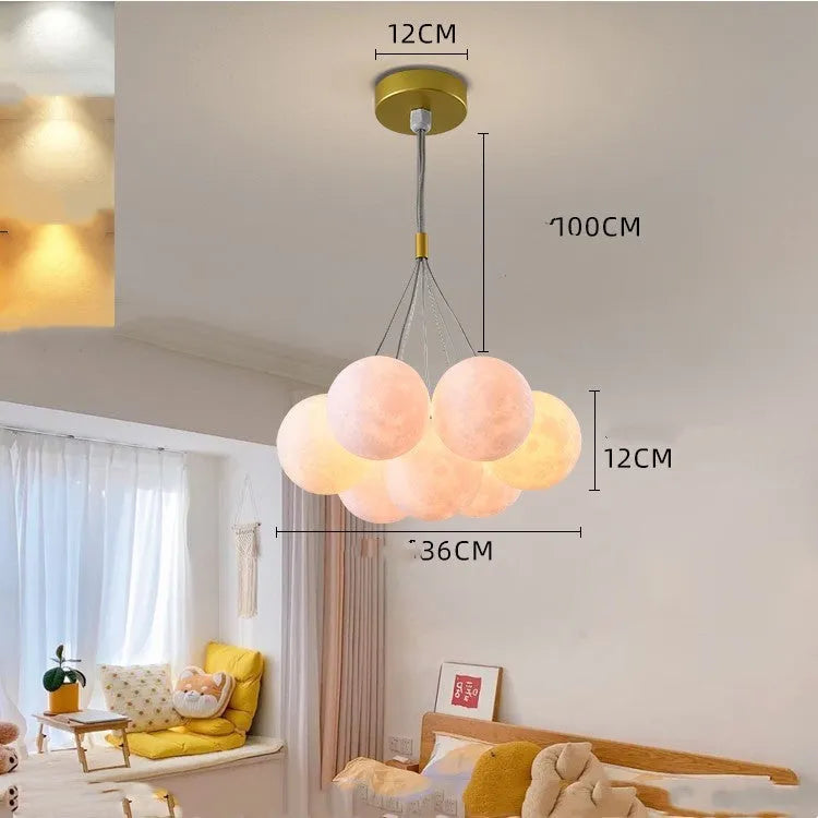 Nordic style moon bubble chandelier pendant lamp with multiple LED lights in gold or black colour options
