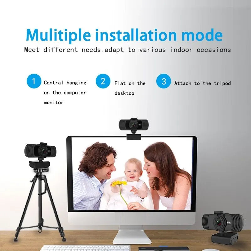 USB webcam with 4MP CMOS sensor, auto focus, built-in microphone, USB 2.0, black plastic, 90g