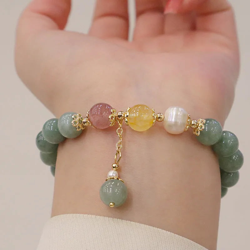Han style jade beaded bracelet with geometric shapes and pearl accents