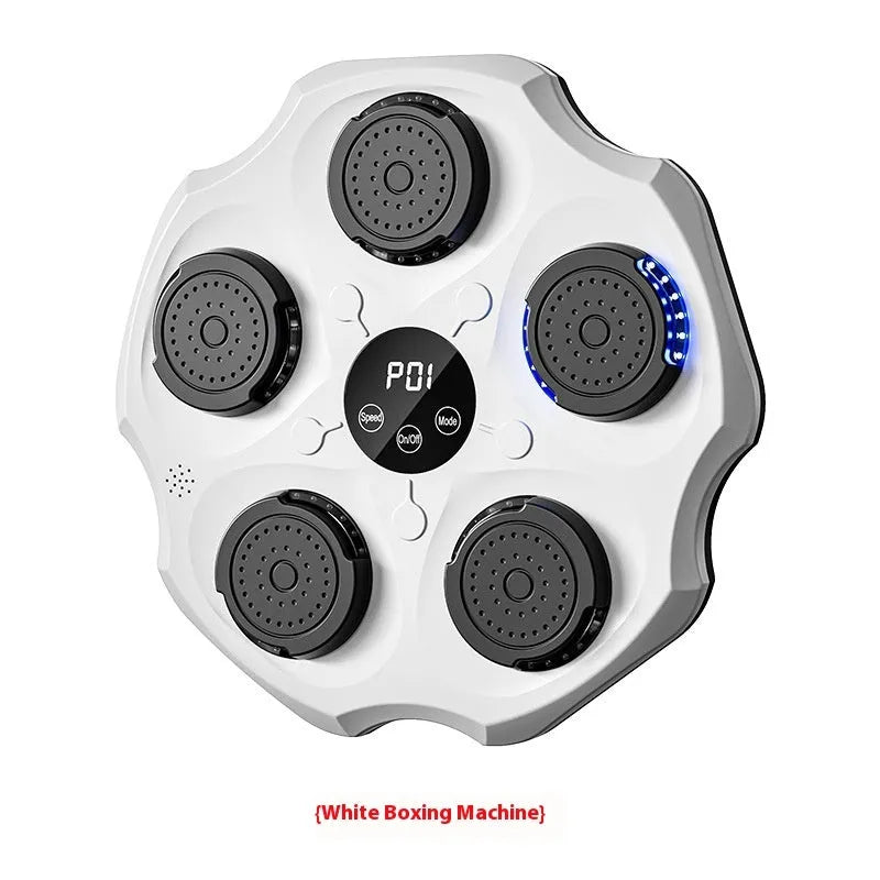 Black Bluetooth music boxing wall target hanging on a wall with included boxing gloves.