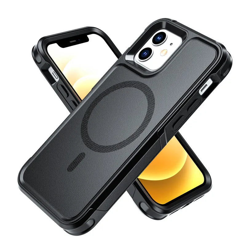 Black shatterproof magnetic phone case for Apple iPhone 12 and 13 series models