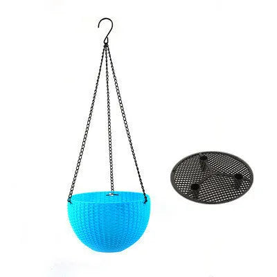 210mm diameter plastic hanging basket with inner tank and 450mm chain in seven colour options