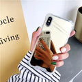 Black mirror-finish TPU protective case on an iPhone, showing soft edges and full screen coverage.