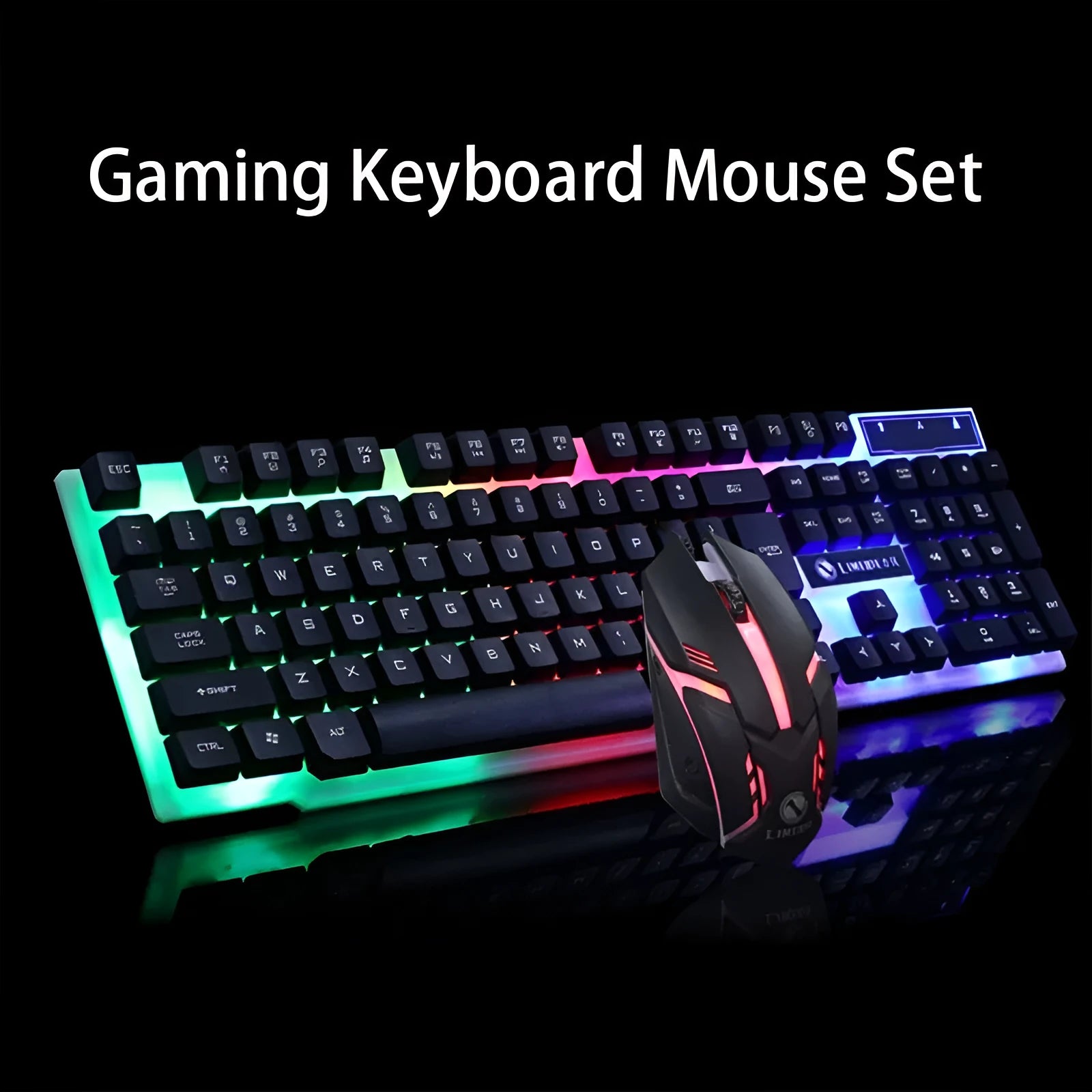 GTX300 black gaming keyboard and mouse set with backlit keys and wired USB connections