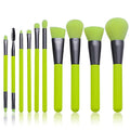 10 piece professional fluorescent green makeup brush set with synthetic fibre bristles and wooden handles