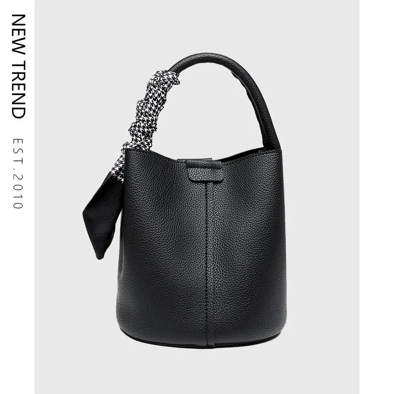 Lychee pattern PU leather messenger bag, bucket type, 18cm, available in apricot, black, brown, gray, red, white