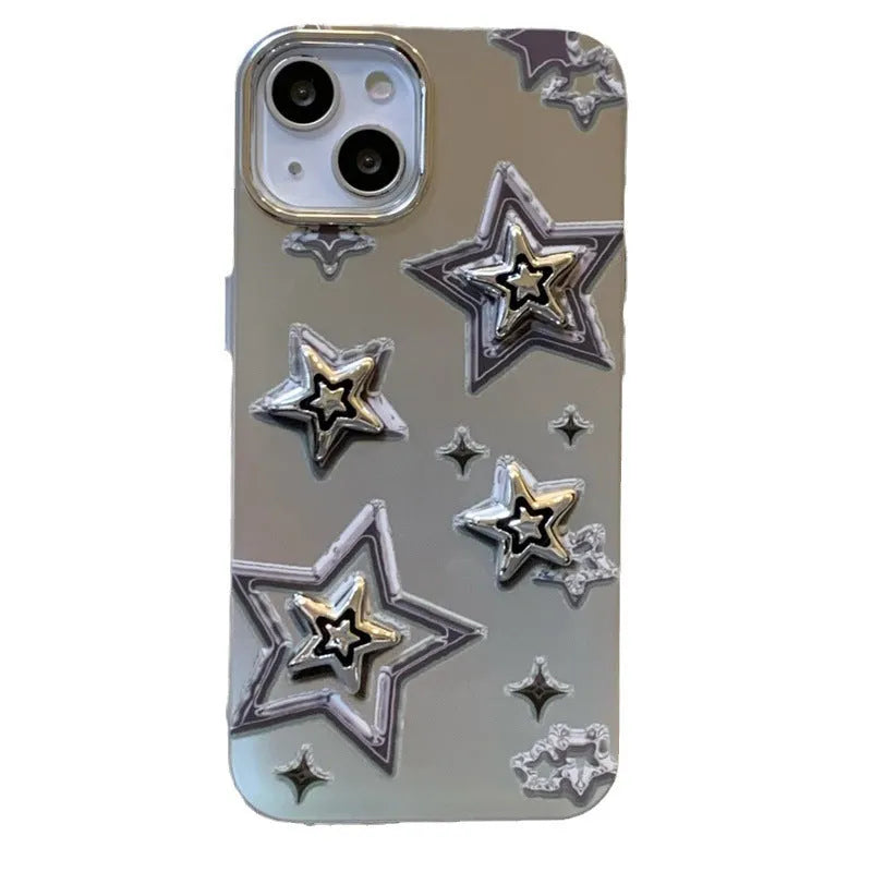 Silver gray acrylic hard phone case with electroplated three-dimensional star pattern for iPhone