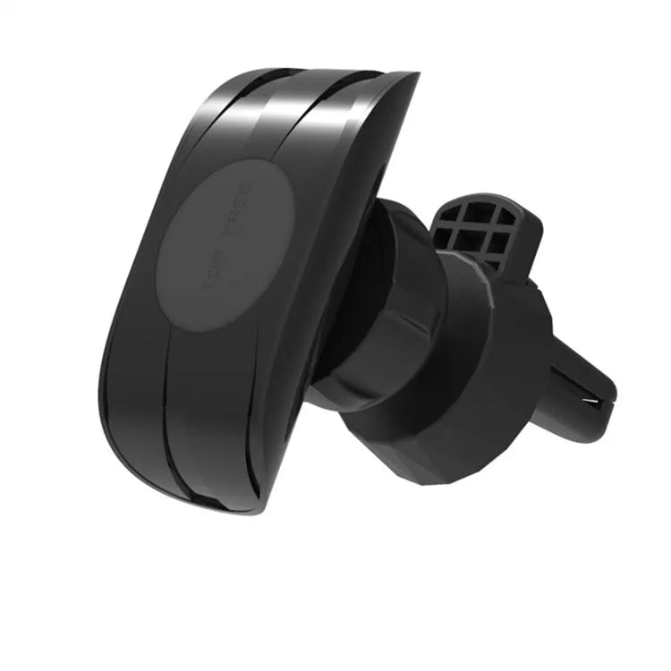 Glory black car phone holder clipped onto a car air vent, holding a mobile phone.