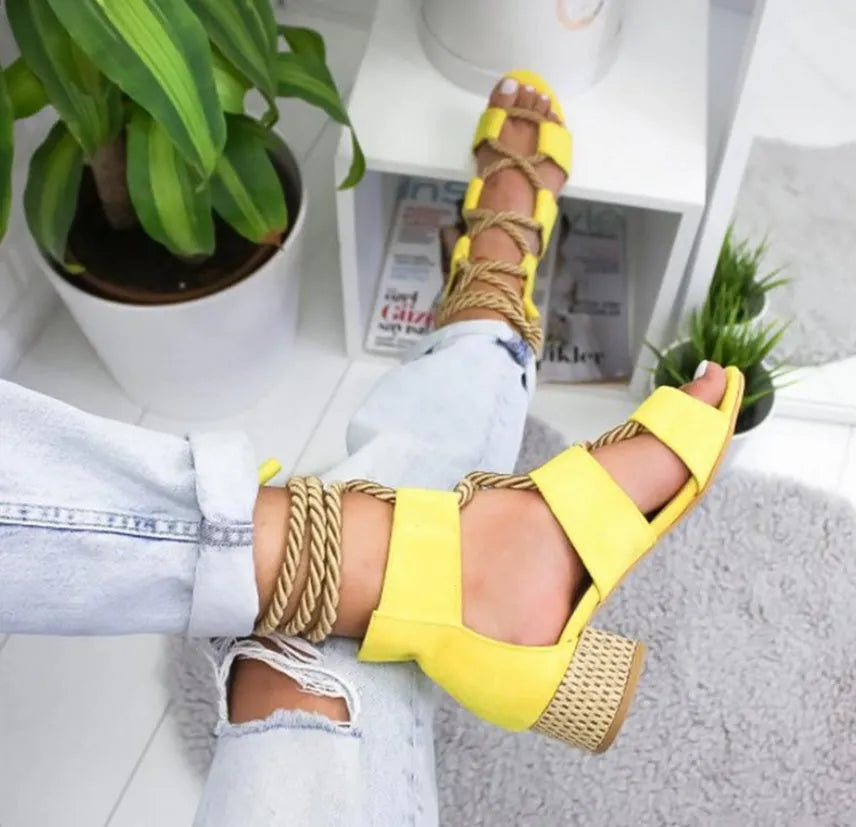Women's suede sandals with thick colour matching heel and ankle strap in sizes 34-43
