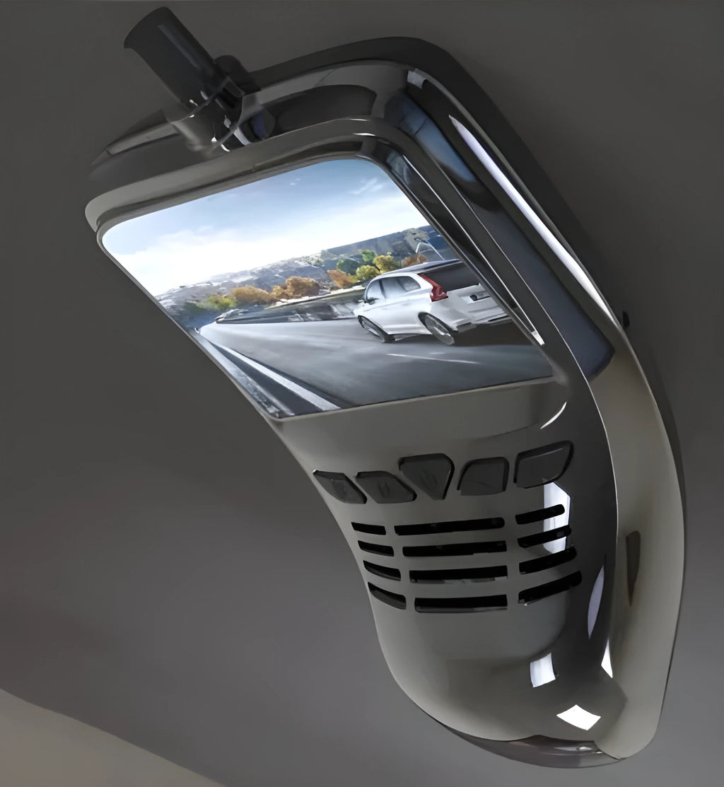 Small Eye dash cam car DVR with Full HD 1080p recording, 165 degree wide angle lens, and wifi connectivity on windscreen mount
