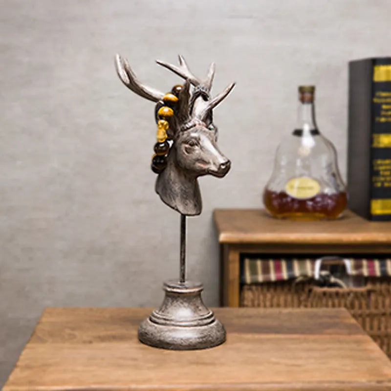 Natural resin animal figurine home decor in black, white, or wood colour, 32cm tall.