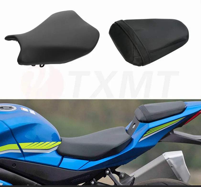 Black PU leather seat protector bag fitted on a Suzuki GSXR1000 motorcycle seat