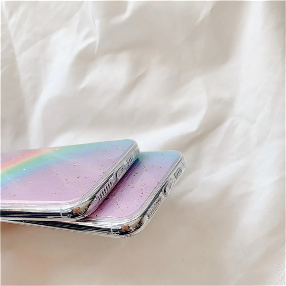 Rainbow gradient iPhone case with stripes in Japanese Korean style