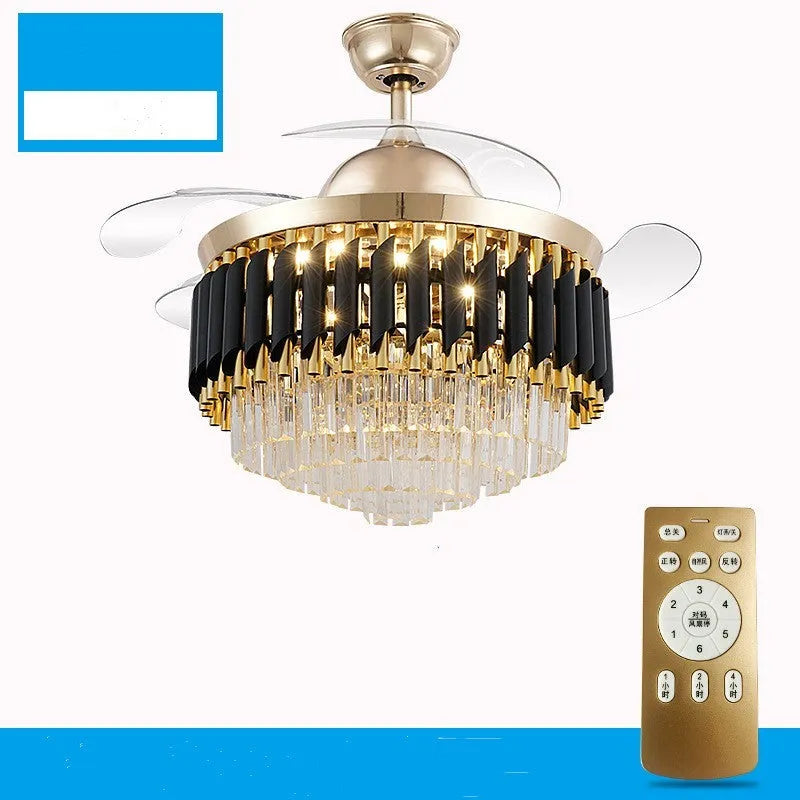 Crystal chandelier ceiling fan light with remote control in 42 inch and 48 inch size options