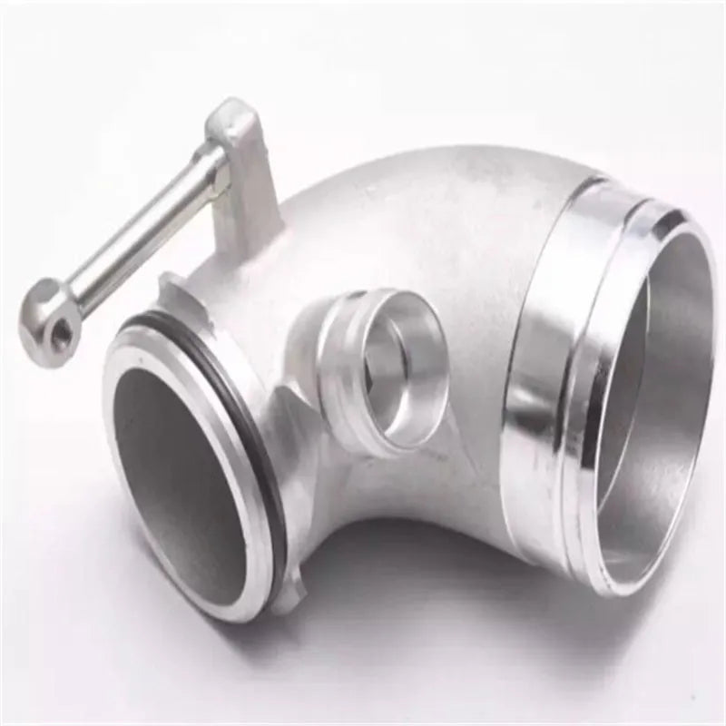 Aluminium alloy turbocharger pipe elbow with a 90-degree bend for lateral engine applications