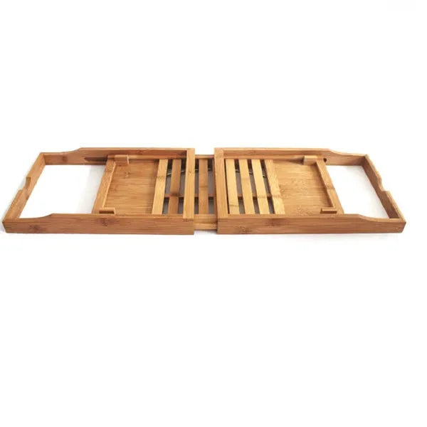Bamboo bathtub frame with single shelf for bathroom storage organisation