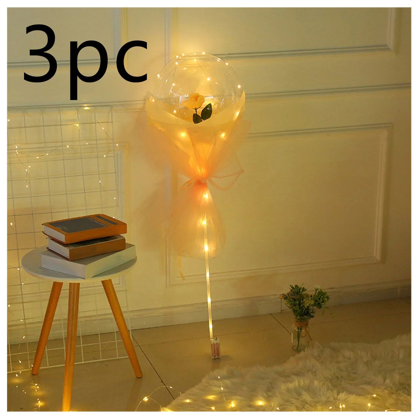 DIY LED luminous balloon rose bouquet set with transparent Bobo balls and LED lights on artificial flowers