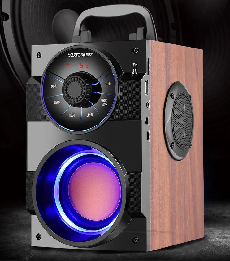 Black portable audio system with subwoofer and satellite speakers, USB cable and 1.2m audio connection cable