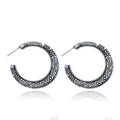 C-shaped vintage engraving earrings in alloy with clip-on fastening in bronze and silver colours