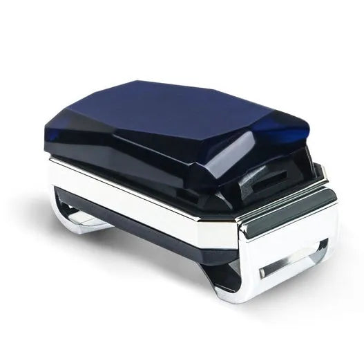 Blue 2G GPS pet tracker on a table with charging cable and hanging rope