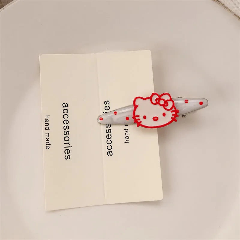 Red stereo love heart-shaped hairpin with French retro dots and willow leaf design
