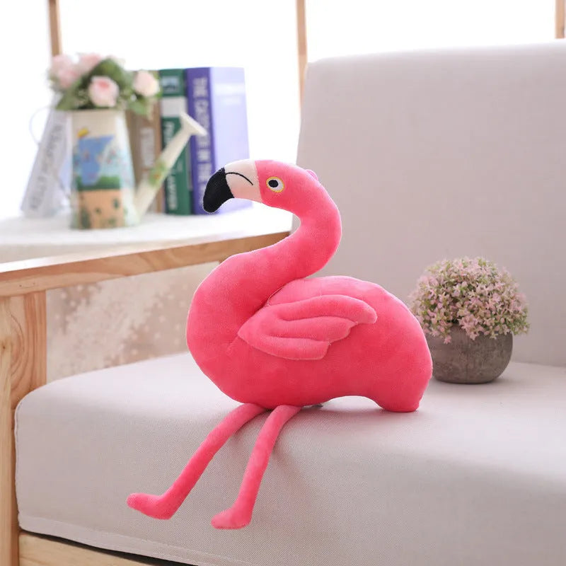 Pink flamingo plush toy with short plush fabric