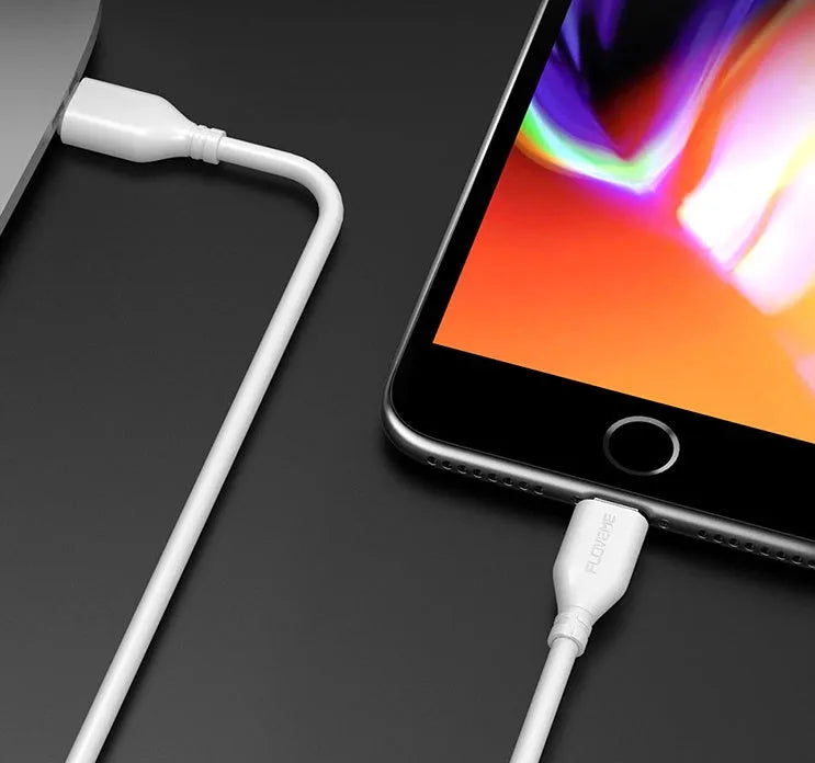 White nylon braided USB-C to Lightning charging cable, 1.8 metres long, shown coiled.