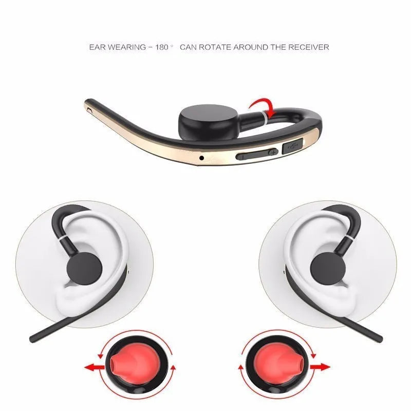 Handsfree Bluetooth headset with mic, adjustable earhook, CVC 6.0 noise cancelling, Gold or Silver