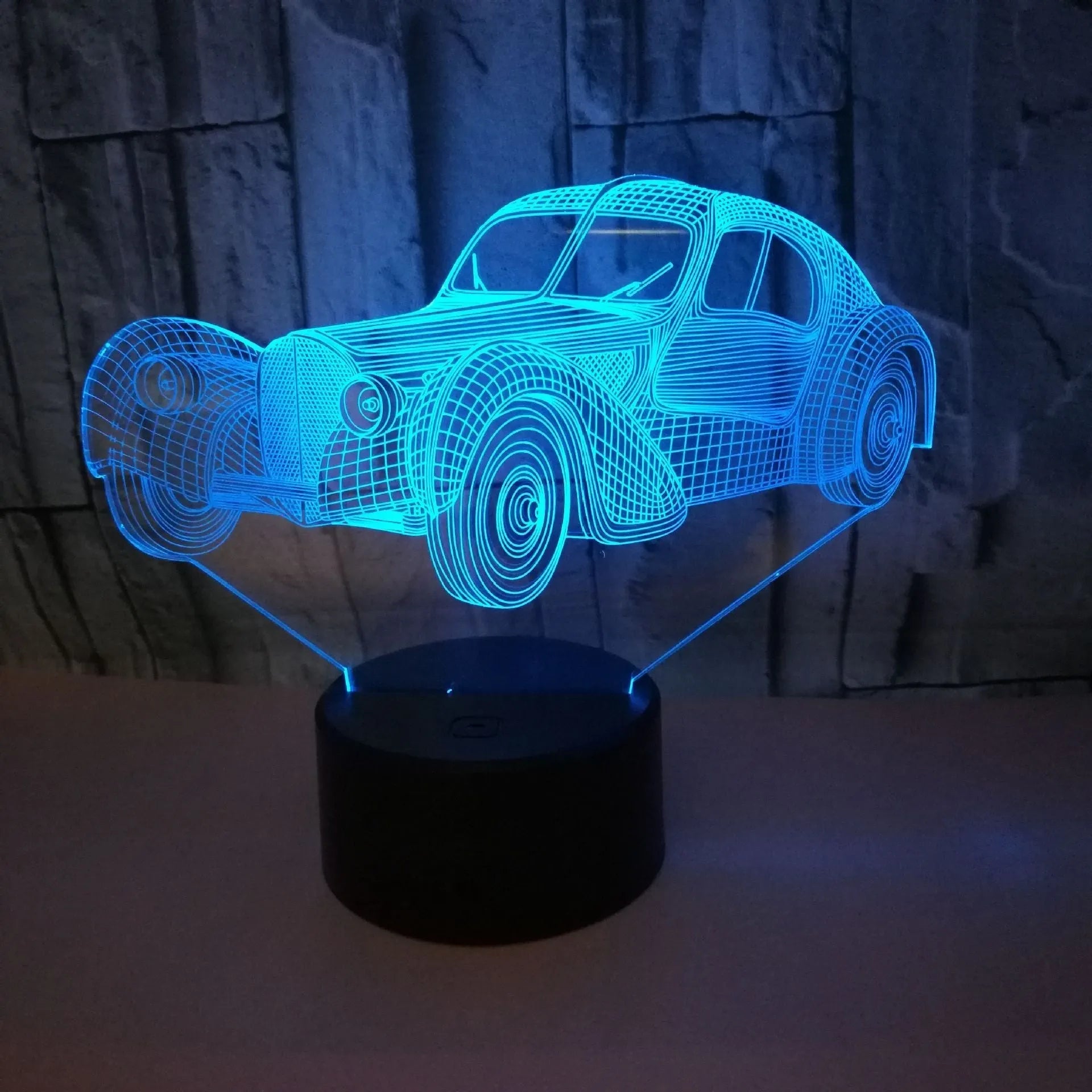 Car USB 3D night light classic car 3D lighting with seven colour modes and remote control on dashboard