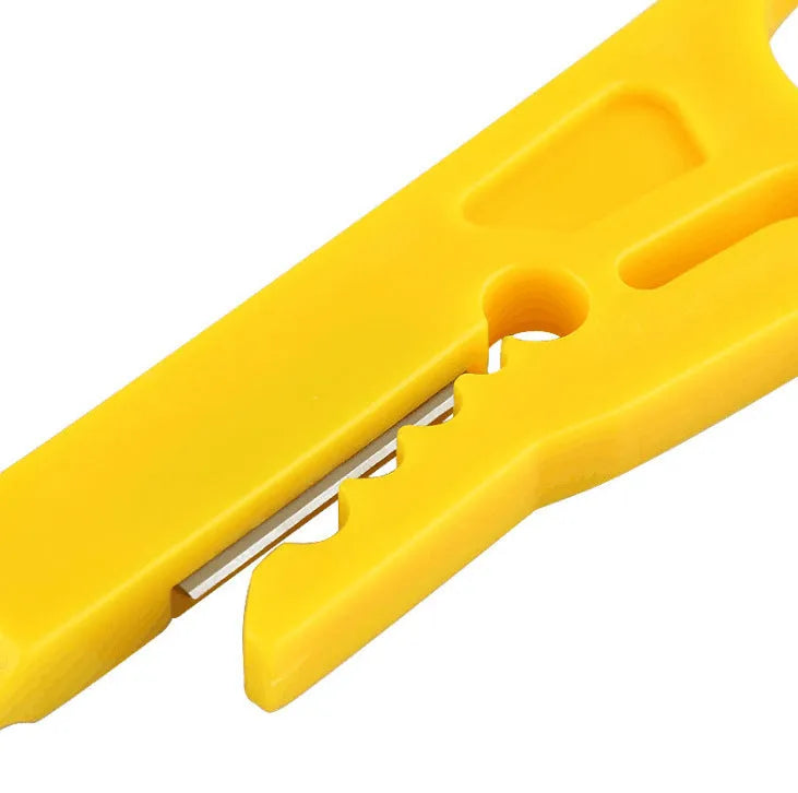 Yellow mini handheld wire stripper tool for 0.6mm network and telephone cables.