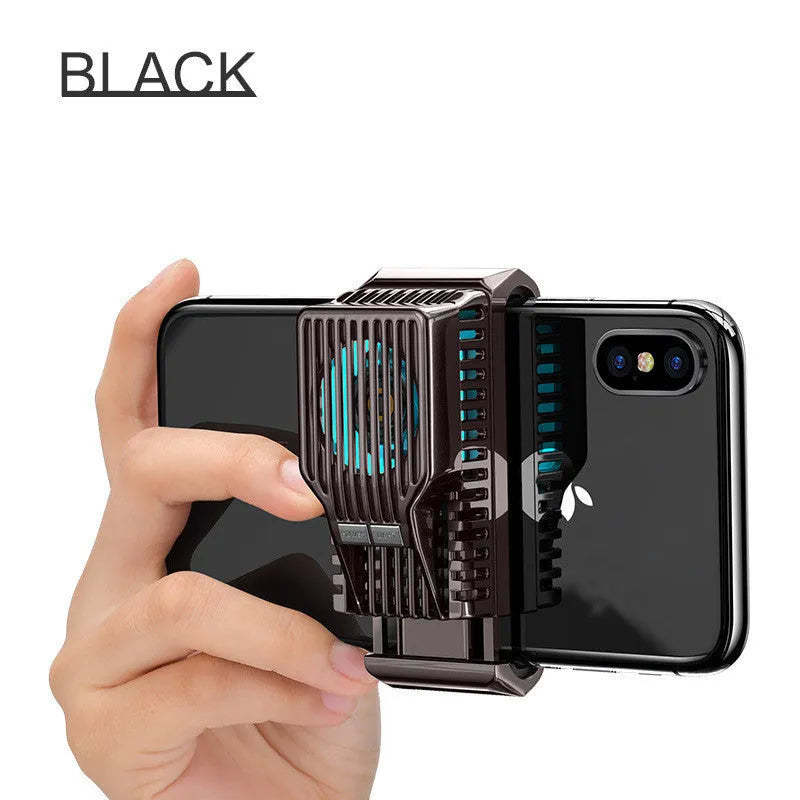 Black mobile phone radiator with adjustable clip for 4-7 inch smartphones showing aluminium heatsink