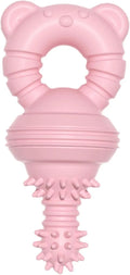 Blue rubber dog chew toy with concave-convex texture and a bell, for aggressive chewers and teeth cleaning.