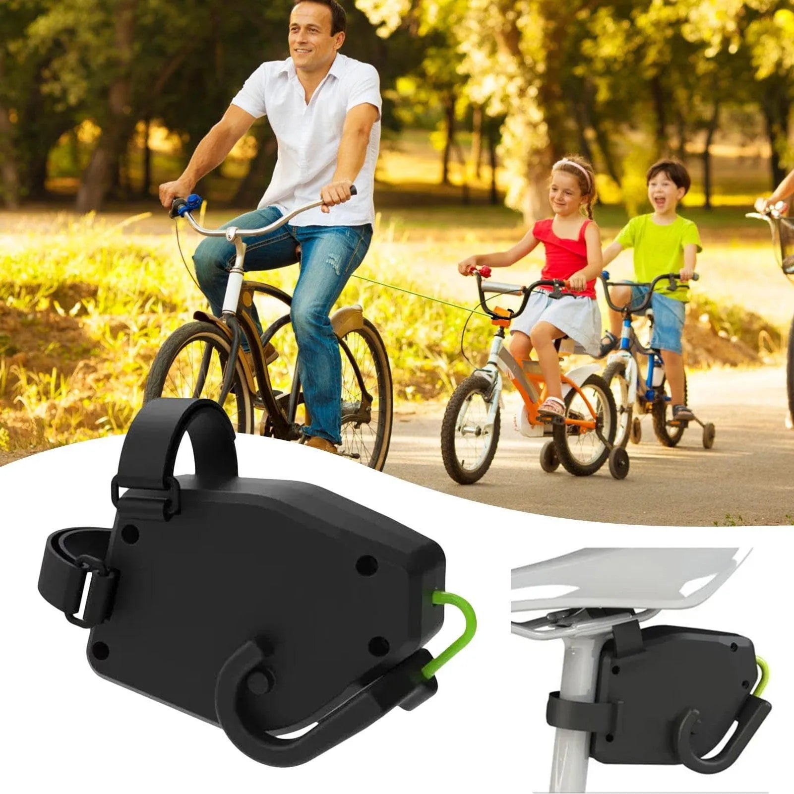 Black plastic and resin bicycle trailer traction rope for connecting trailers to mountain bikes