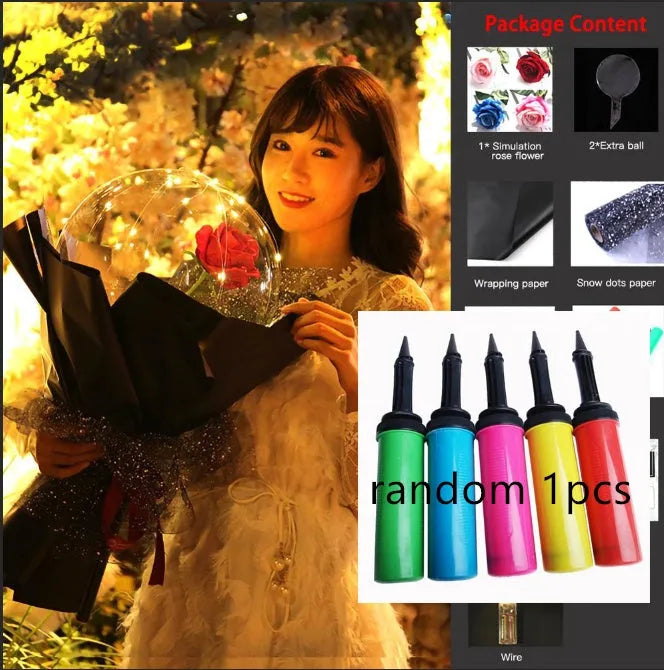 DIY LED luminous balloon rose bouquet set with transparent Bobo balls and LED lights on artificial flowers