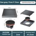 Gun grey 304 stainless steel courtyard floor drain with a 15x15cm grating.
