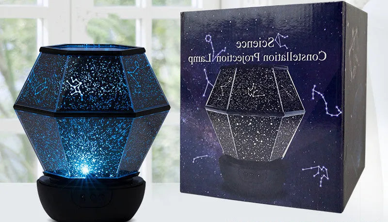 Children's rotating stars LED night light showing star projection effects in bedroom setting