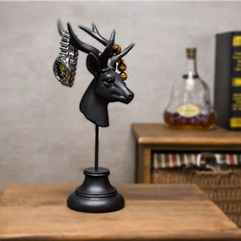 Natural resin animal figurine home decor in black, white, or wood colour, 32cm tall.