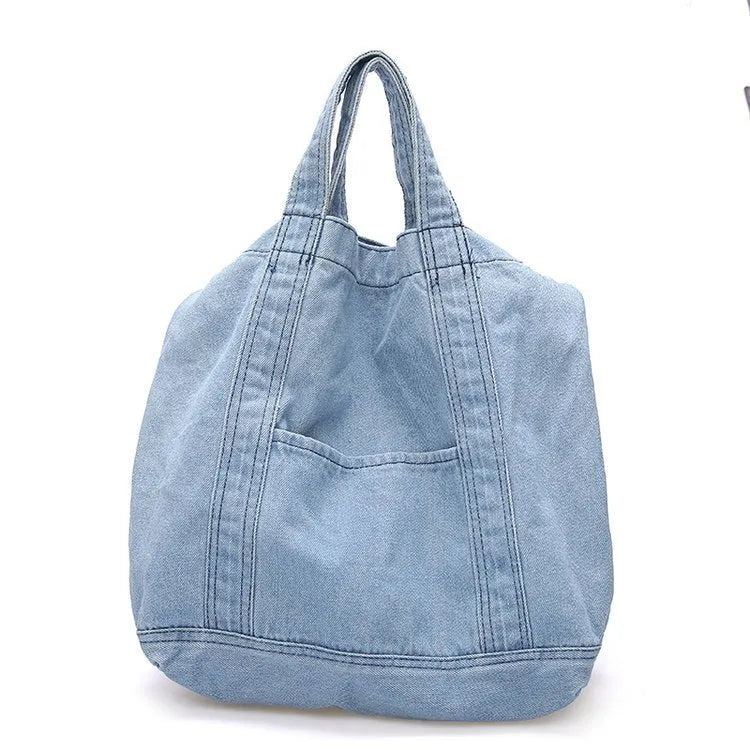 Canvas denim shipping bag large capacity tote bag women's shoulder bag with polyester lining Dark Blue