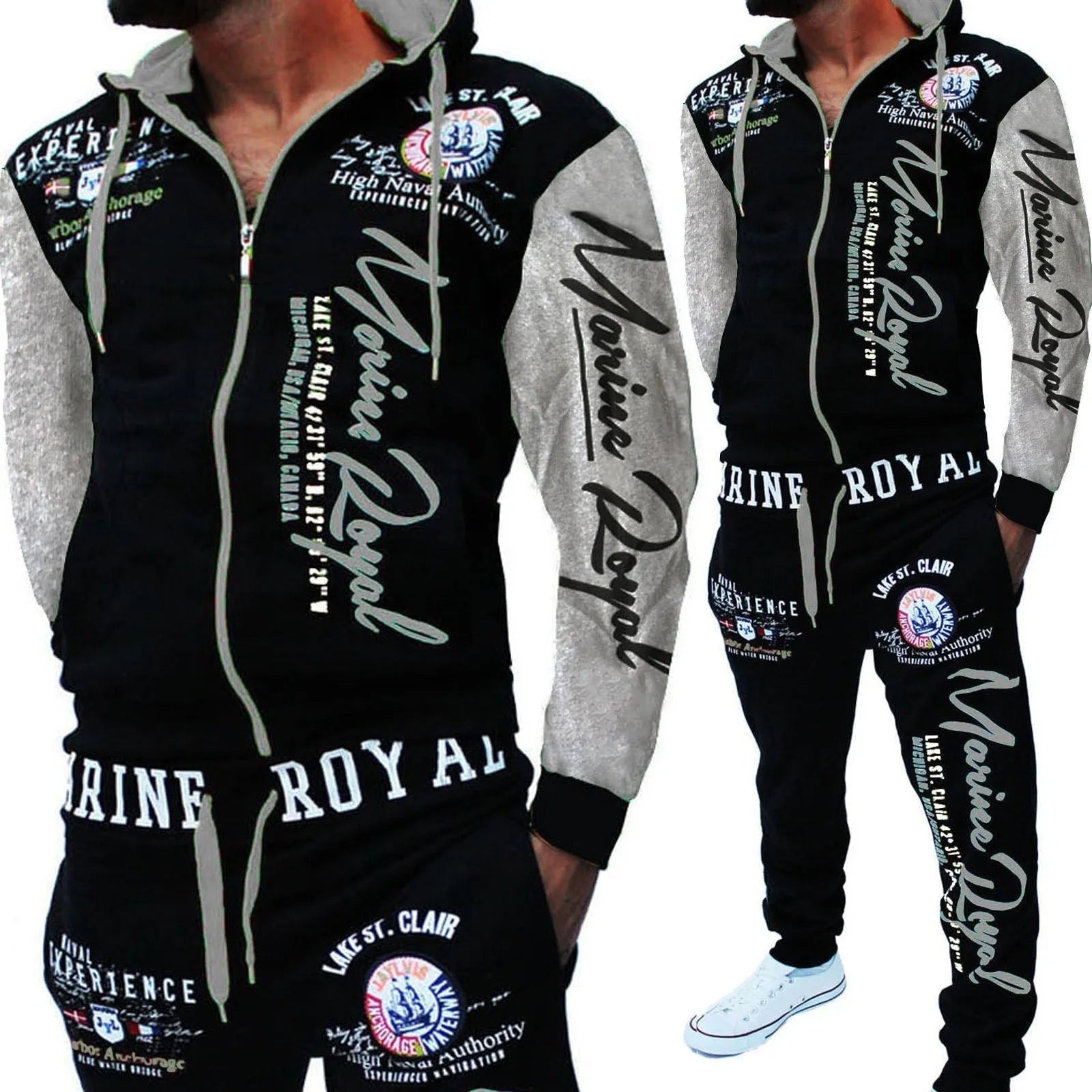 Men's polyester tracksuit set with zipper top and matching pants in green colour