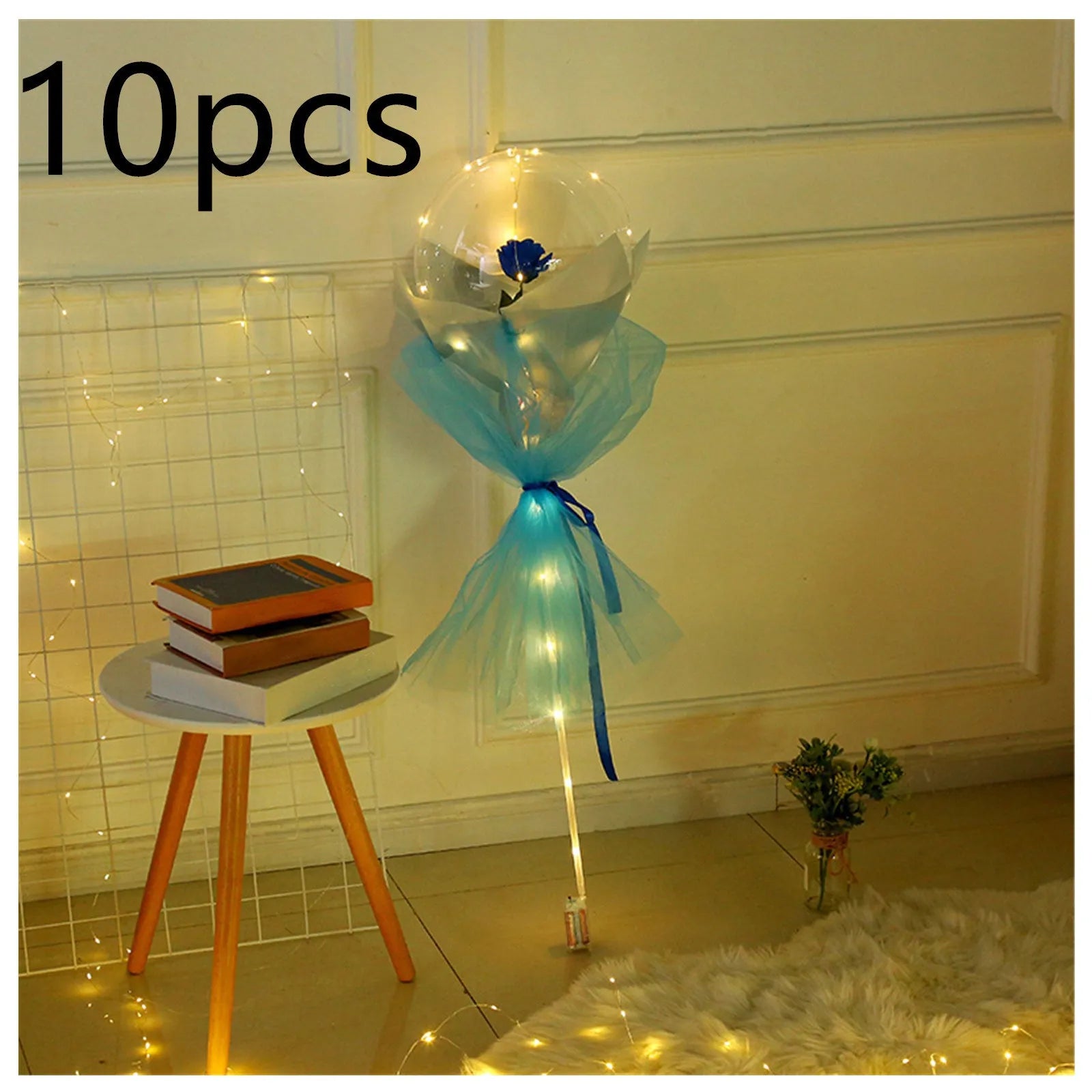 DIY LED luminous balloon rose bouquet set with transparent Bobo balls and LED lights on artificial flowers