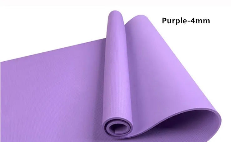 Red EVA fitness yoga mat with rolled black mat beside it, showing thickness options of 4mm and 6mm.
