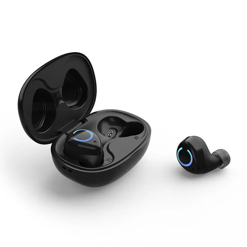 M18 true wireless stereo headset in black and white colour options showing earpieces and charging case
