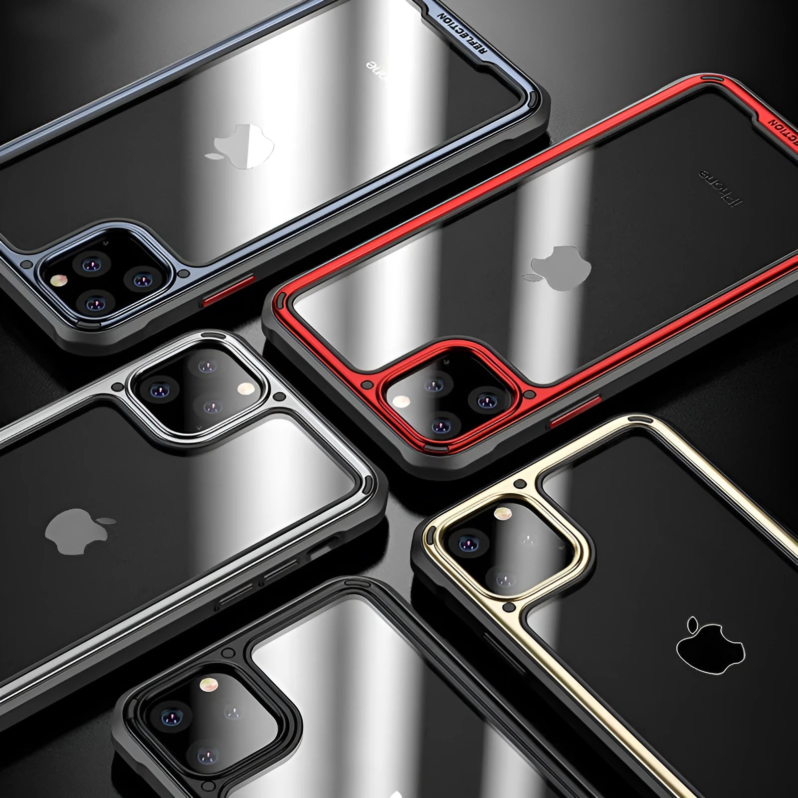Clear transparent mobile phone case for iPhone 11 on a table.