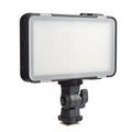Shenniu M150 ultra-thin silver mobile phone LED video light with 150 LEDs, shown next to a smartphone.