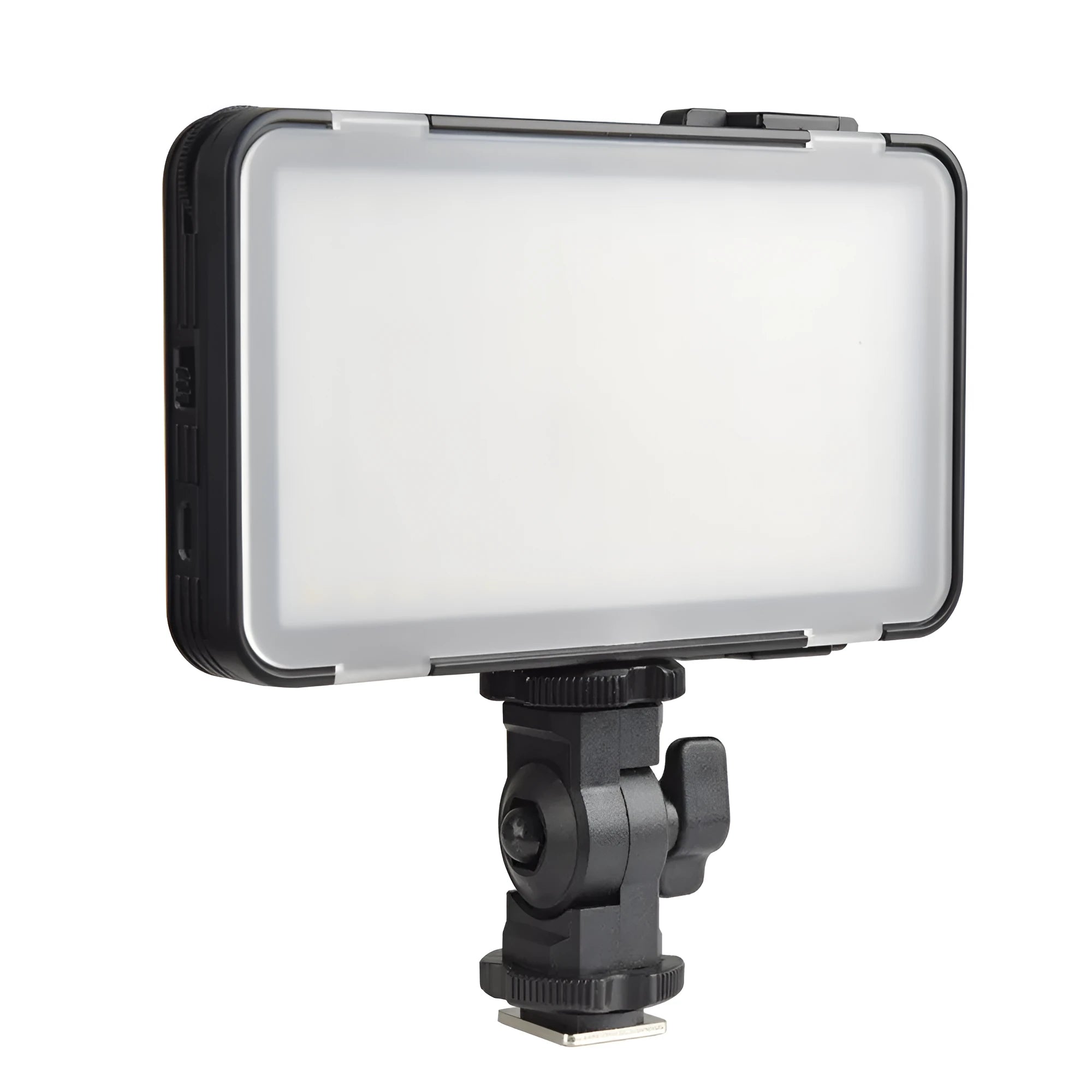 Shenniu M150 ultra-thin silver mobile phone LED video light with 150 LEDs, shown next to a smartphone.