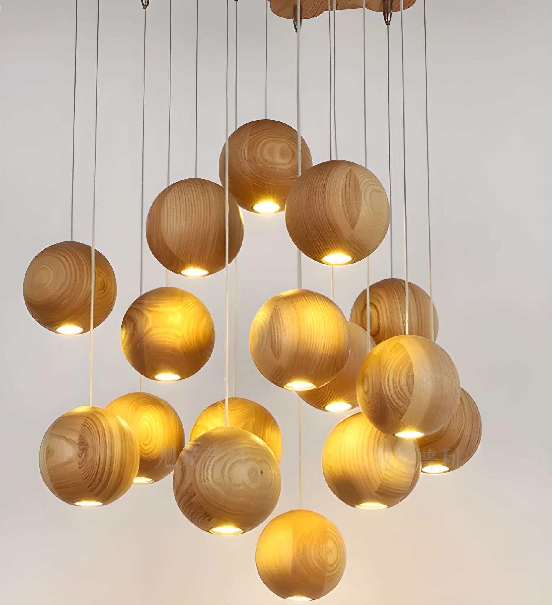 Nordic style wooden ball chandelier pendant light with adjustable cord