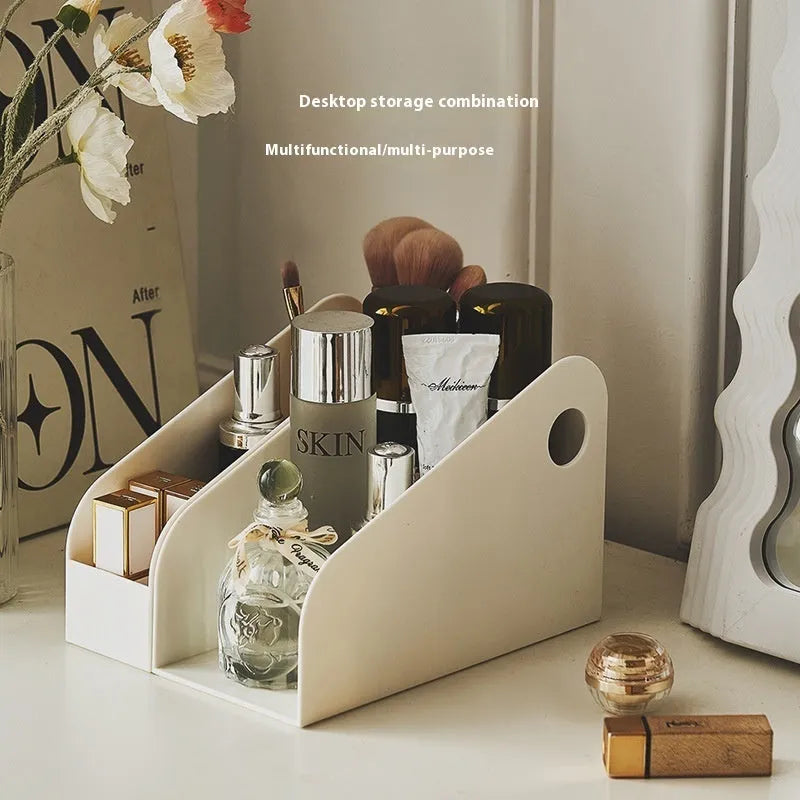 Plastic desktop storage box with two grids, in Milk Coffee colour.