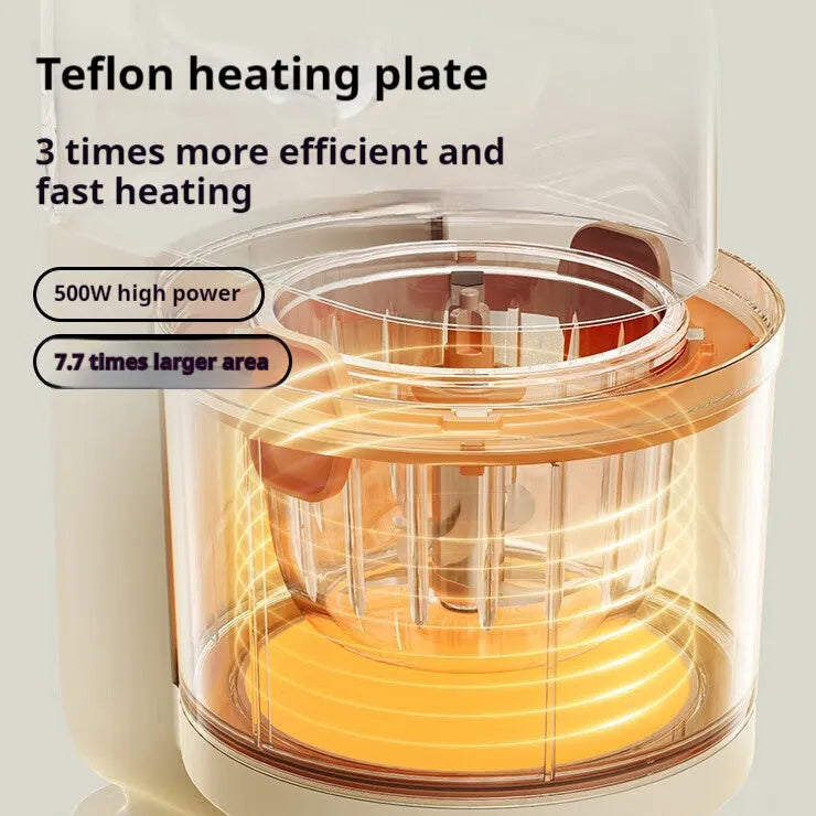 Beige baby cooking machine with ceramic bowl stainless steel construction stewing and stirring 30-200ml capacity 17.8x14.5x25.2cm