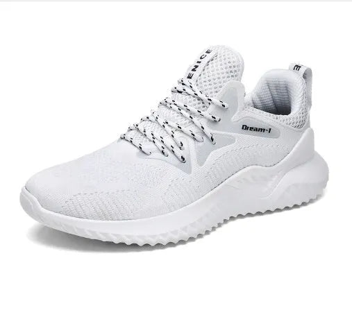 Low-top men's running shoes in red with mesh upper, front strap, and MD sole.